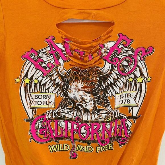 Fashion Nova Eagles California Ripped Fitted Graphic Knot Crop Tee Size Small - Picture 3 of 7